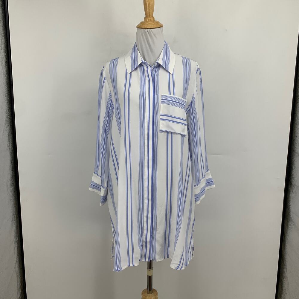 Soft Surroundings Shirt Womens S Small White Blue Ladson Striped Oversized Tunic - Picture 2 of 11